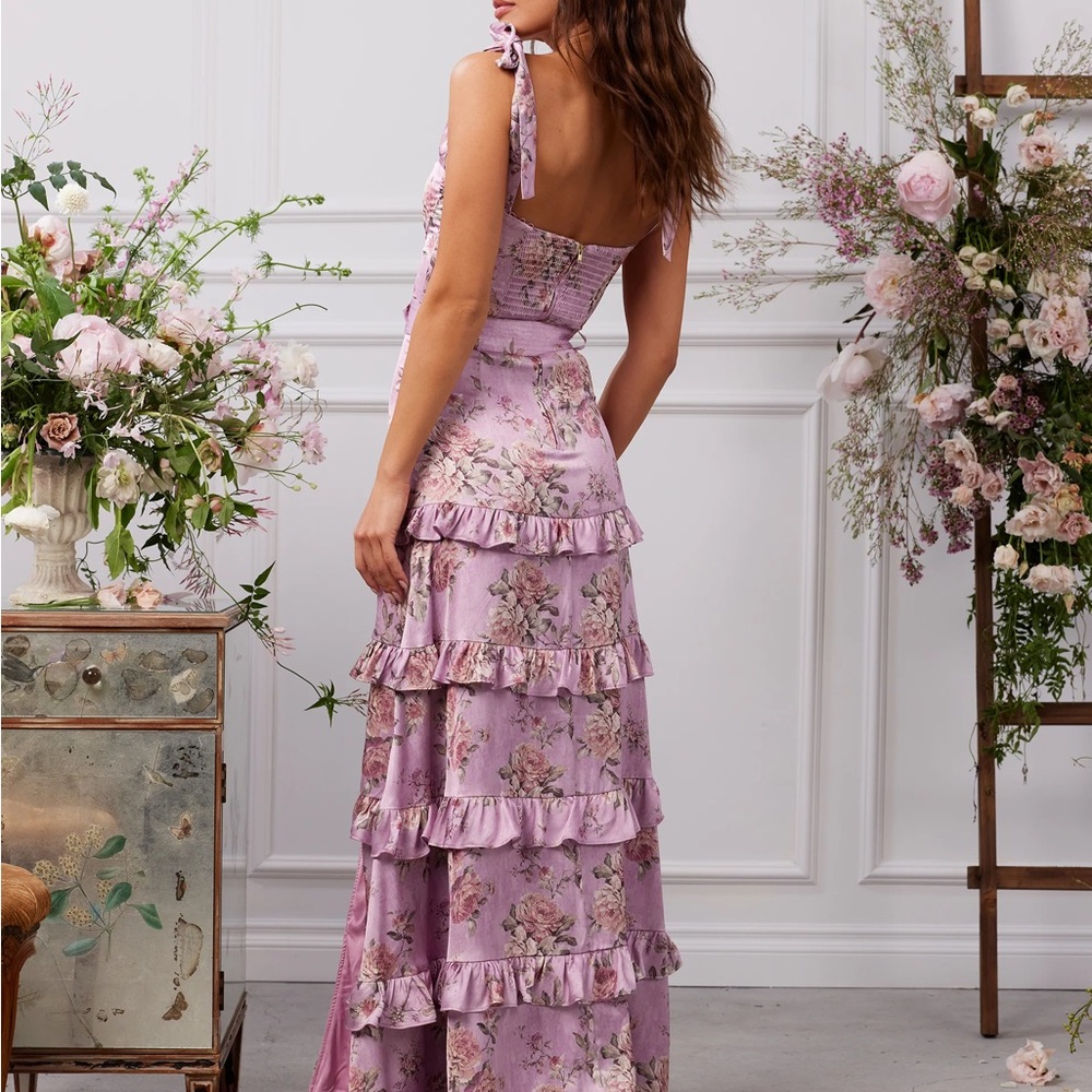 V. Chapman Lilac Floral Maxi Dress with Ruffle Tiers - Picture 3 of 6
